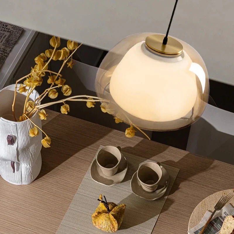 Nordic Double Glass Pendant Light in Amber, Gray, or Clear - Decorbites