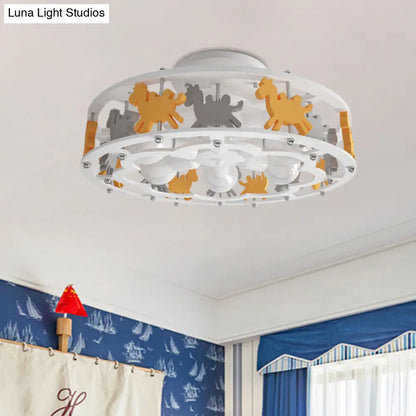 DecorBites™ DecorBites™ Nordic Drum Semi Flush Iron Nursery Light with Camel Design - White