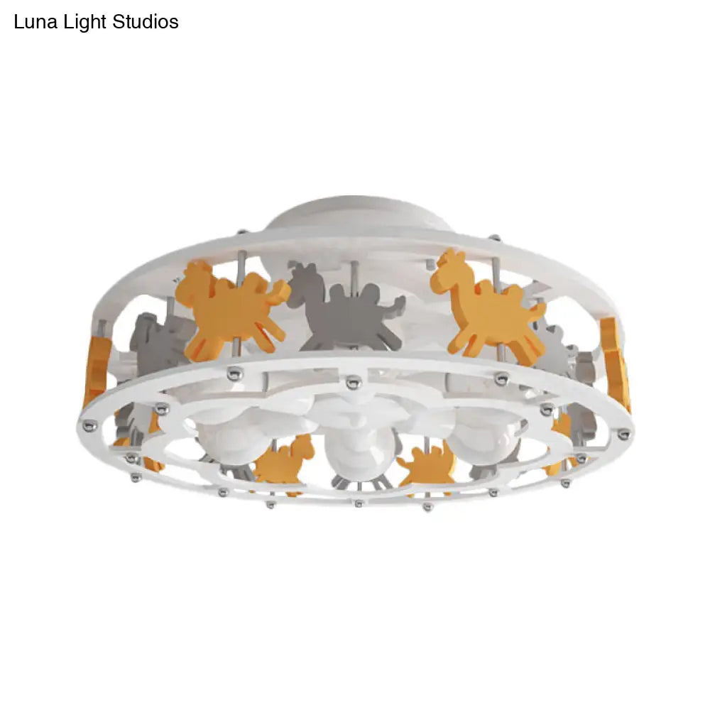 DecorBites™ DecorBites™ Nordic Drum Semi Flush Iron Nursery Light with Camel Design - White