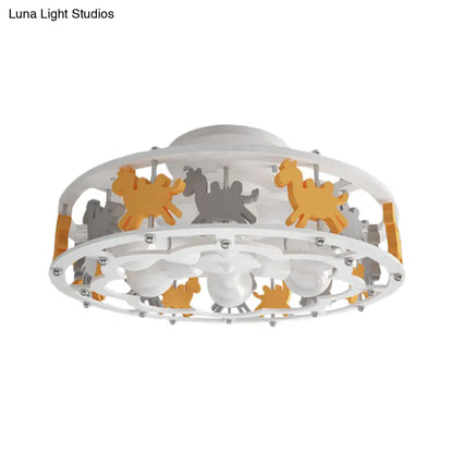 DecorBites™ DecorBites™ Nordic Drum Semi Flush Iron Nursery Light with Camel Design - White