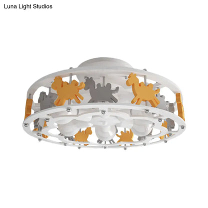 DecorBites™ DecorBites™ Nordic Drum Semi Flush Iron Nursery Light with Camel Design - White