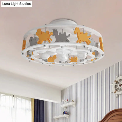 DecorBites™ DecorBites™ Nordic Drum Semi Flush Iron Nursery Light with Camel Design - White