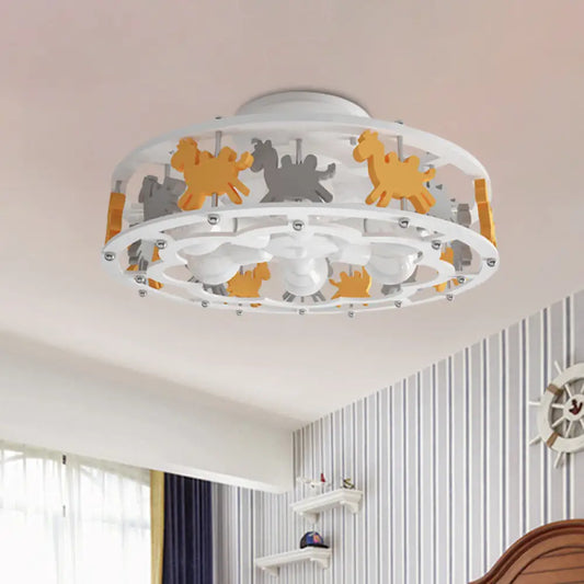 DecorBites™ DecorBites™ Nordic Drum Semi Flush Iron Nursery Light with Camel Design - White