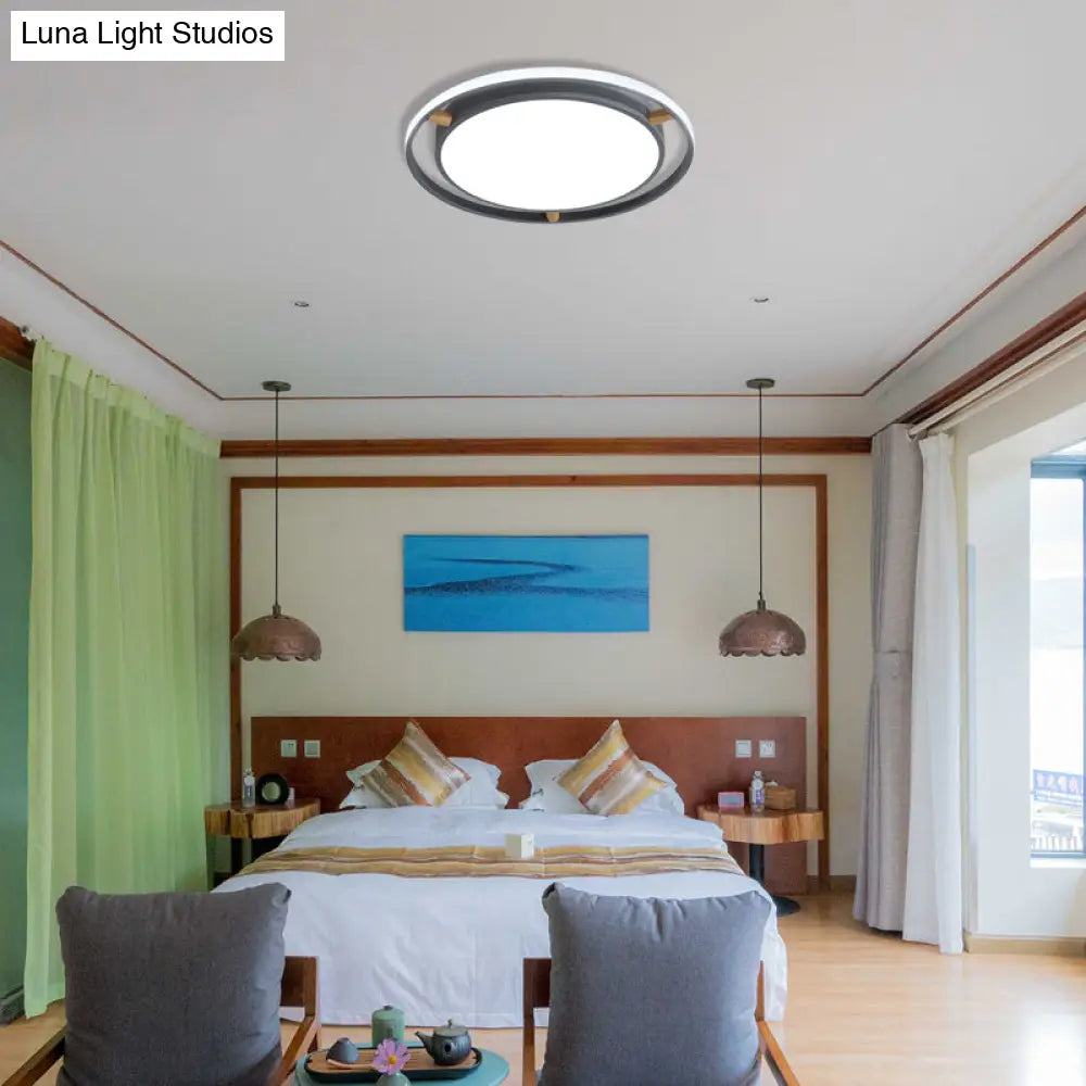 DecorBites™ DecorBites™ Nordic Dual Circle LED Ceiling Flush Light with Wood Arm - White/Green/Grey, Thin Flushmount Lighting - 16"/19.5"/23.5" W