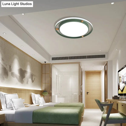 DecorBites™ DecorBites™ Nordic Dual Circle LED Ceiling Flush Light with Wood Arm - White/Green/Grey, Thin Flushmount Lighting - 16"/19.5"/23.5" W