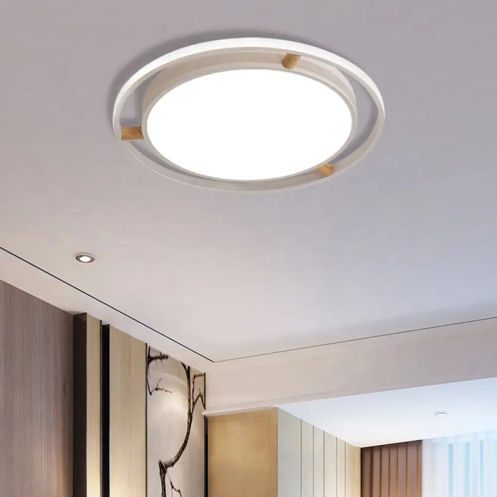 DecorBites™ DecorBites™ Nordic Dual Circle LED Ceiling Flush Light with Wood Arm - White/Green/Grey, Thin Flushmount Lighting - 16"/19.5"/23.5" W