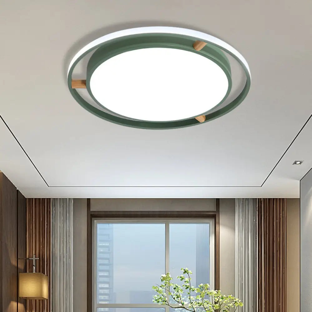 DecorBites™ DecorBites™ Nordic Dual Circle LED Ceiling Flush Light with Wood Arm - White/Green/Grey, Thin Flushmount Lighting - 16"/19.5"/23.5" W
