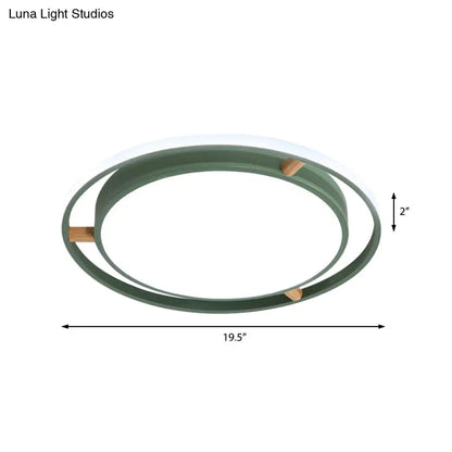 DecorBites™ DecorBites™ Nordic Dual Circle LED Ceiling Flush Light with Wood Arm - White/Green/Grey, Thin Flushmount Lighting - 16"/19.5"/23.5" W