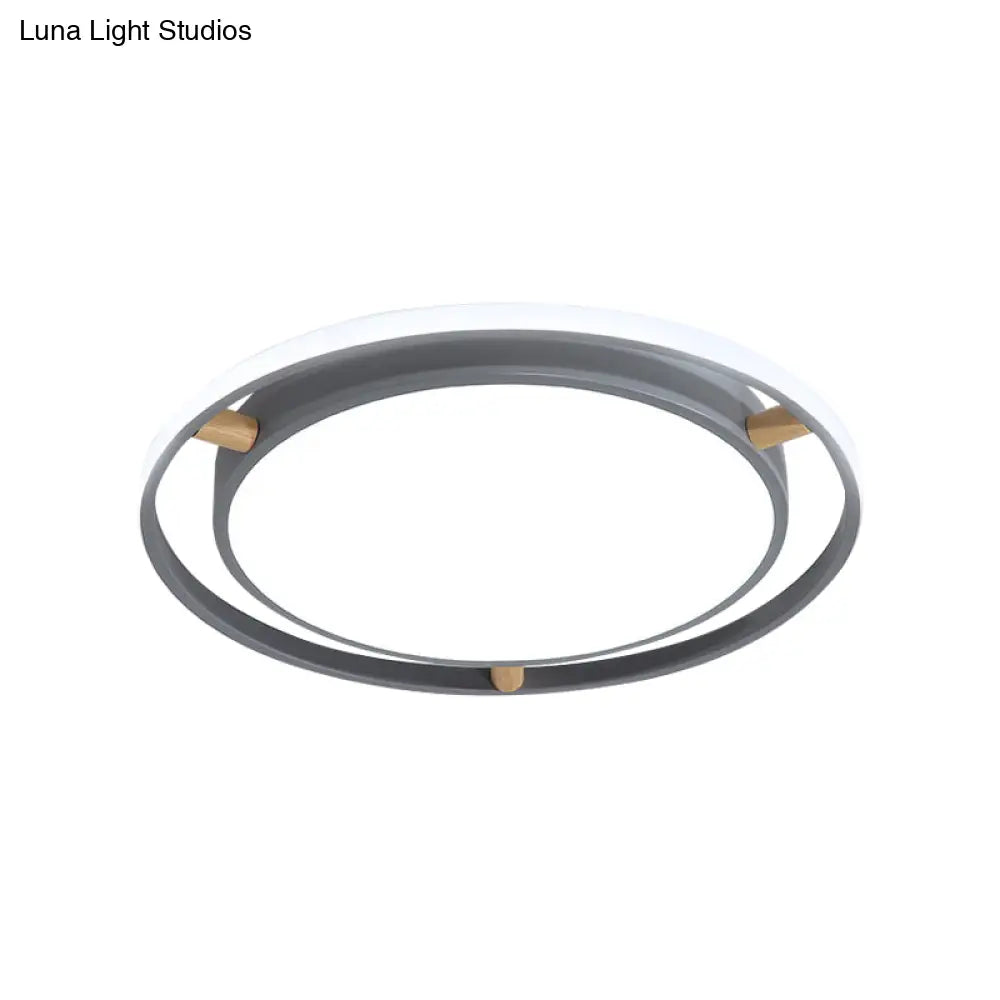 DecorBites™ DecorBites™ Nordic Dual Circle LED Ceiling Flush Light with Wood Arm - White/Green/Grey, Thin Flushmount Lighting - 16"/19.5"/23.5" W