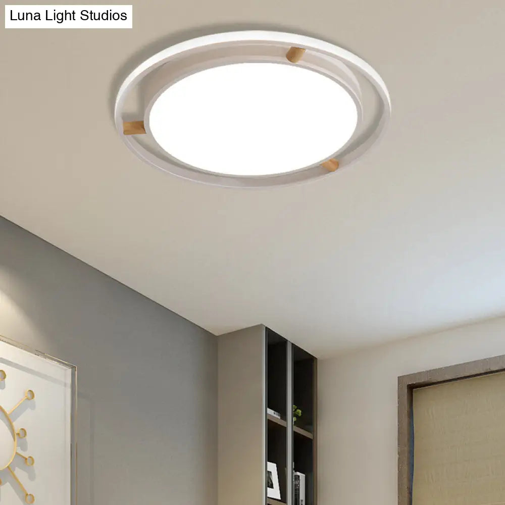 DecorBites™ DecorBites™ Nordic Dual Circle LED Ceiling Flush Light with Wood Arm - White/Green/Grey, Thin Flushmount Lighting - 16"/19.5"/23.5" W