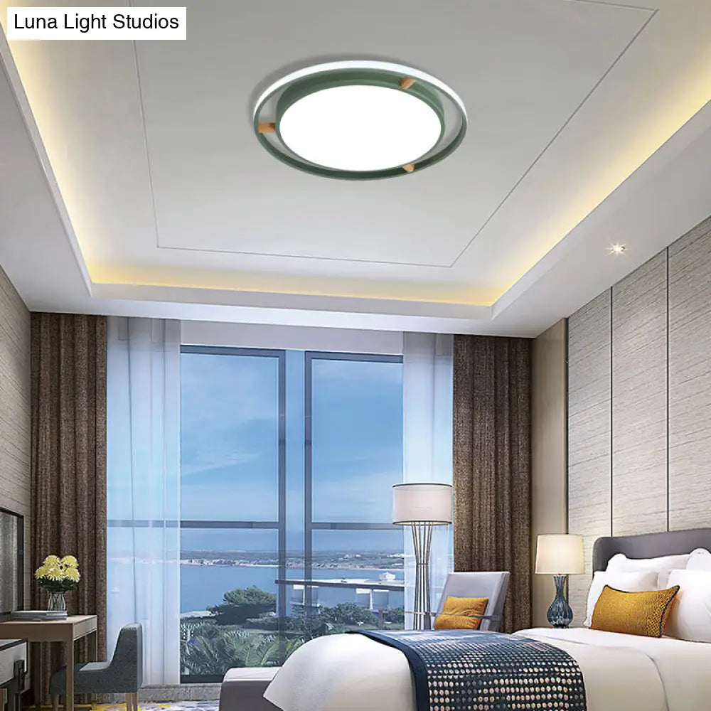 DecorBites™ DecorBites™ Nordic Dual Circle LED Ceiling Flush Light with Wood Arm - White/Green/Grey, Thin Flushmount Lighting - 16"/19.5"/23.5" W