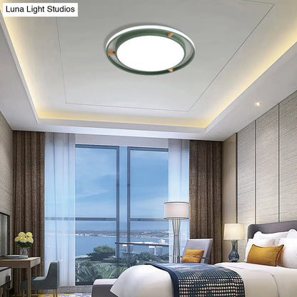 DecorBites™ DecorBites™ Nordic Dual Circle LED Ceiling Flush Light with Wood Arm - White/Green/Grey, Thin Flushmount Lighting - 16"/19.5"/23.5" W