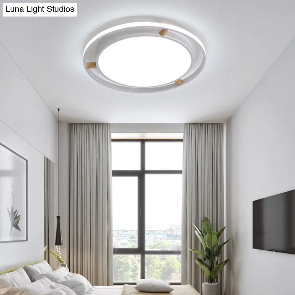 DecorBites™ DecorBites™ Nordic Dual Circle LED Ceiling Flush Light with Wood Arm - White/Green/Grey, Thin Flushmount Lighting - 16"/19.5"/23.5" W