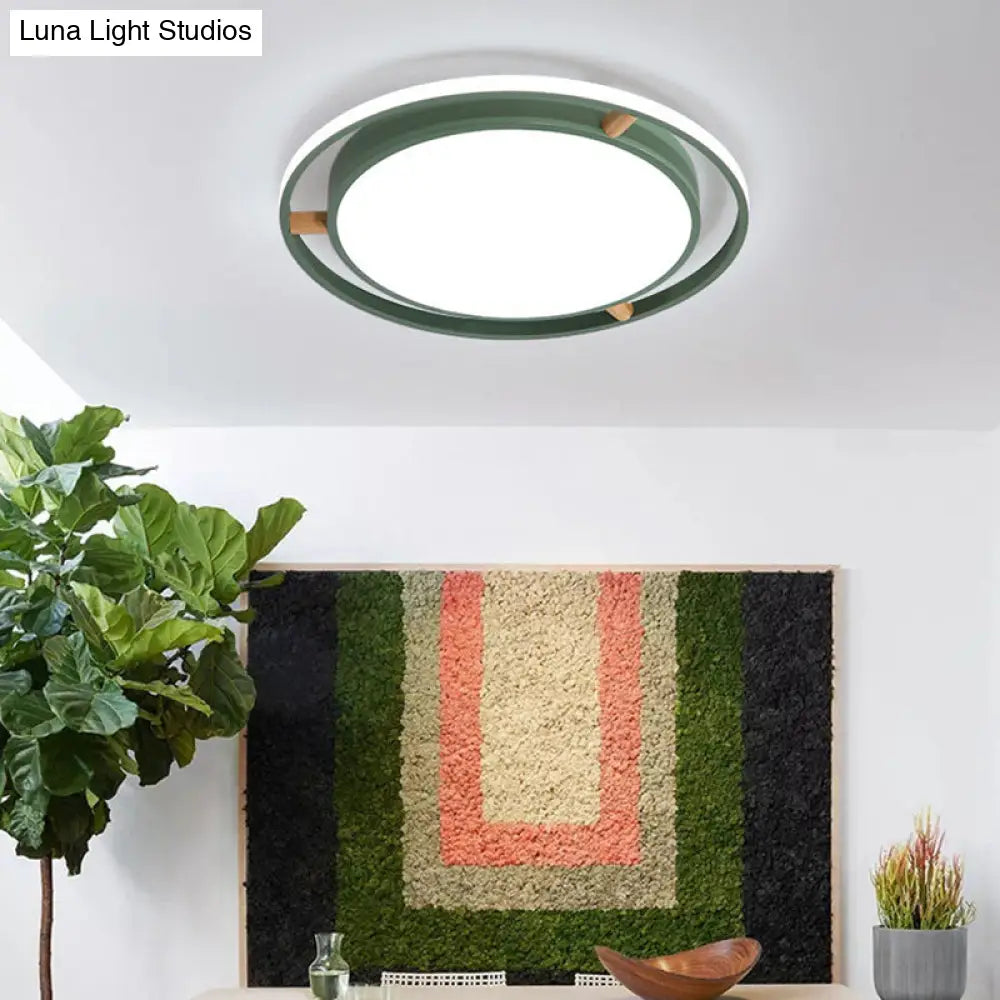 DecorBites™ DecorBites™ Nordic Dual Circle LED Ceiling Flush Light with Wood Arm - White/Green/Grey, Thin Flushmount Lighting - 16"/19.5"/23.5" W
