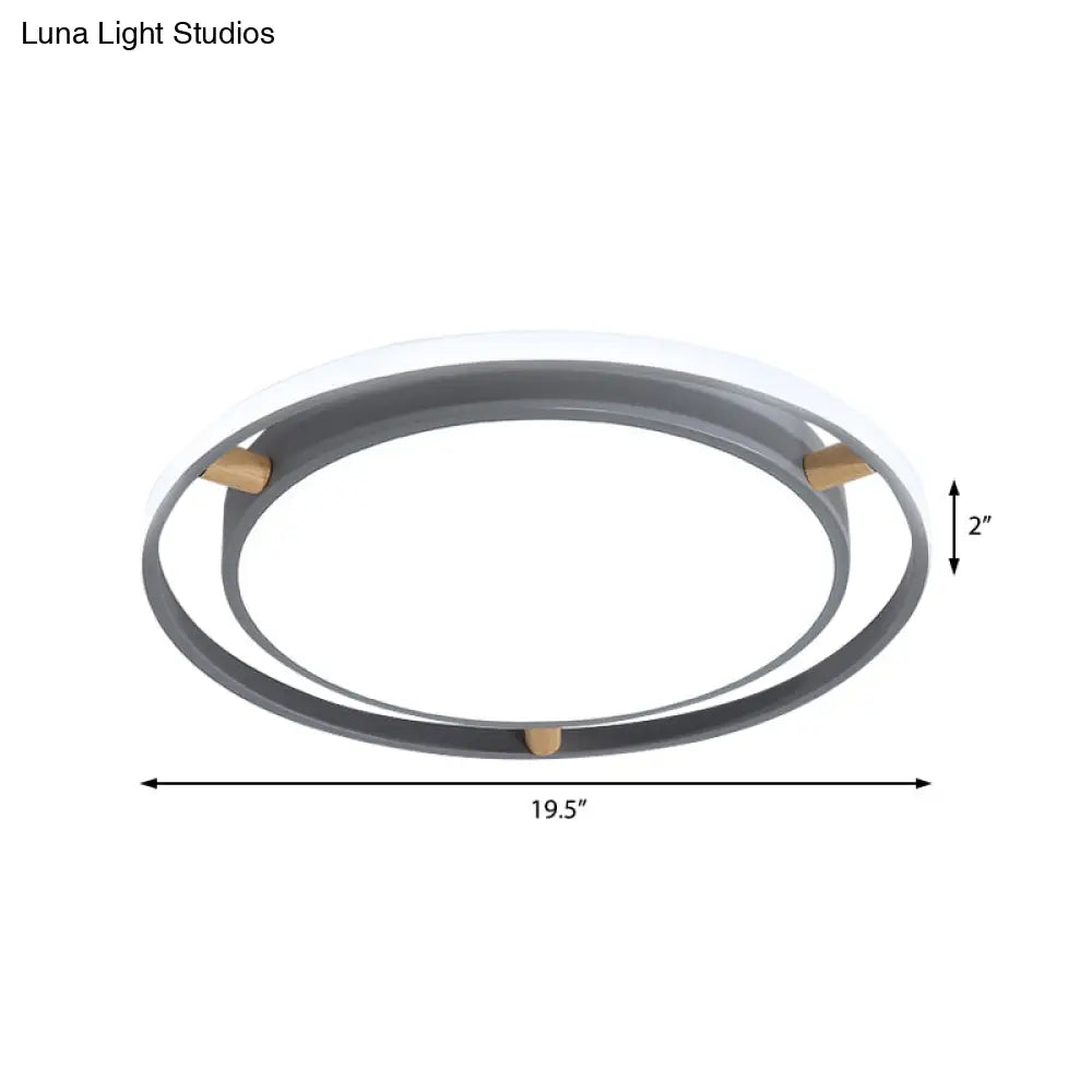 DecorBites™ DecorBites™ Nordic Dual Circle LED Ceiling Flush Light with Wood Arm - White/Green/Grey, Thin Flushmount Lighting - 16"/19.5"/23.5" W