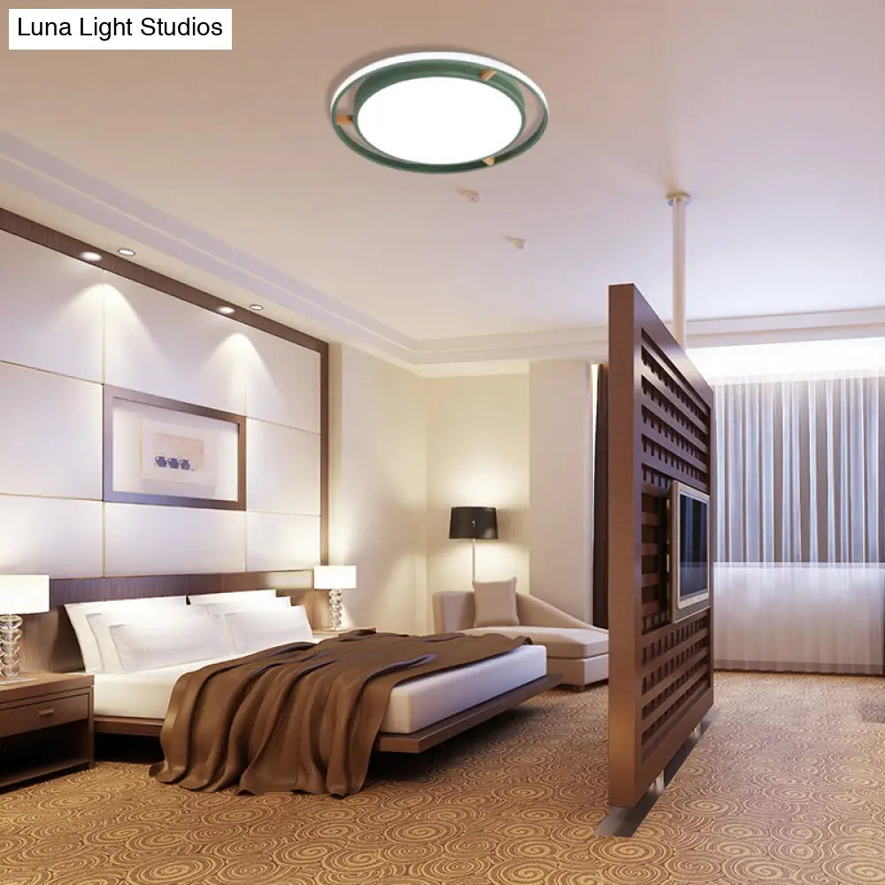 DecorBites™ DecorBites™ Nordic Dual Circle LED Ceiling Flush Light with Wood Arm - White/Green/Grey, Thin Flushmount Lighting - 16"/19.5"/23.5" W