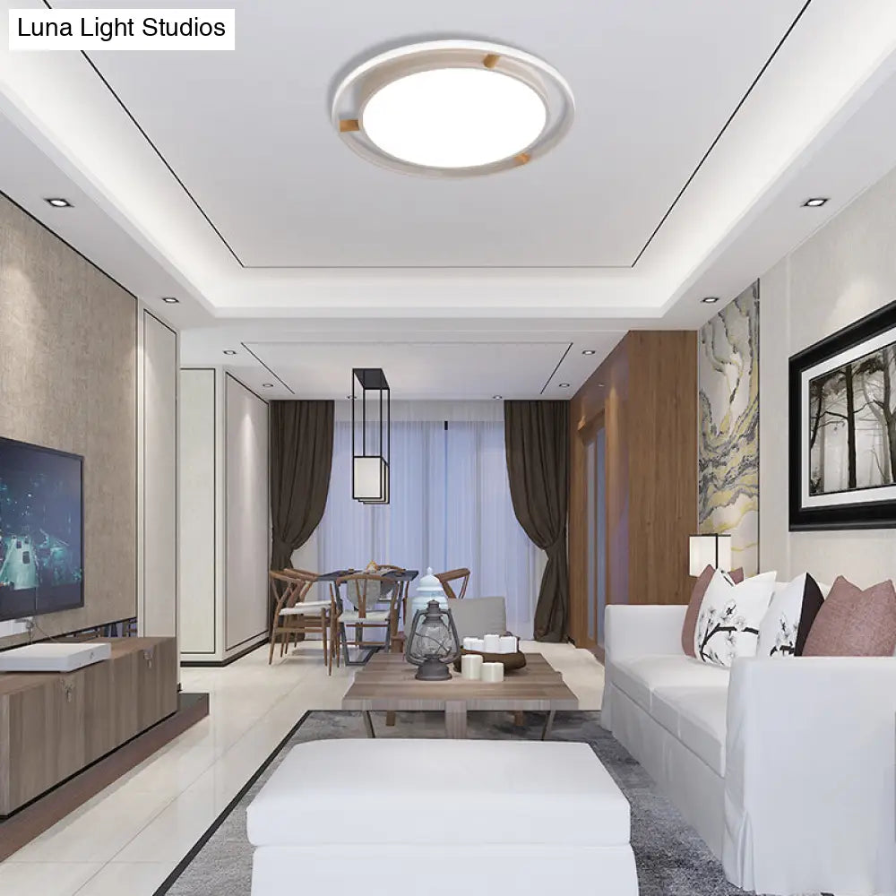 DecorBites™ DecorBites™ Nordic Dual Circle LED Ceiling Flush Light with Wood Arm - White/Green/Grey, Thin Flushmount Lighting - 16"/19.5"/23.5" W