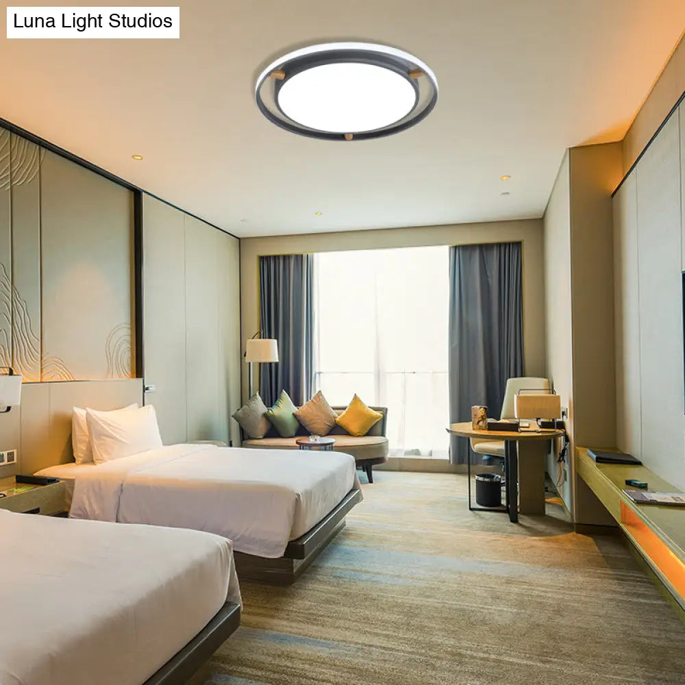 DecorBites™ DecorBites™ Nordic Dual Circle LED Ceiling Flush Light with Wood Arm - White/Green/Grey, Thin Flushmount Lighting - 16"/19.5"/23.5" W