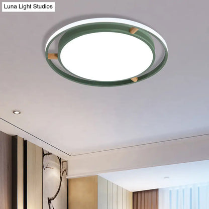 DecorBites™ DecorBites™ Nordic Dual Circle LED Ceiling Flush Light with Wood Arm - White/Green/Grey, Thin Flushmount Lighting - 16"/19.5"/23.5" W