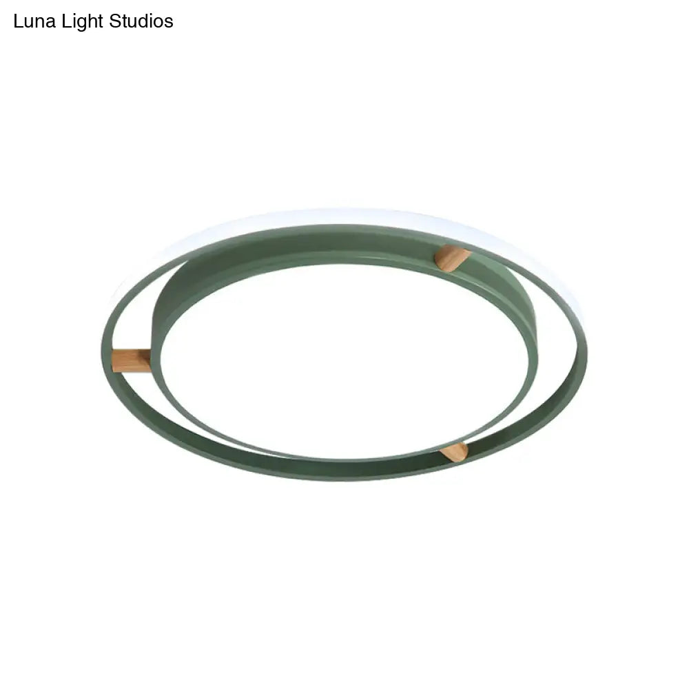 DecorBites™ DecorBites™ Nordic Dual Circle LED Ceiling Flush Light with Wood Arm - White/Green/Grey, Thin Flushmount Lighting - 16"/19.5"/23.5" W