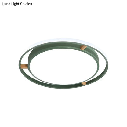 DecorBites™ DecorBites™ Nordic Dual Circle LED Ceiling Flush Light with Wood Arm - White/Green/Grey, Thin Flushmount Lighting - 16"/19.5"/23.5" W