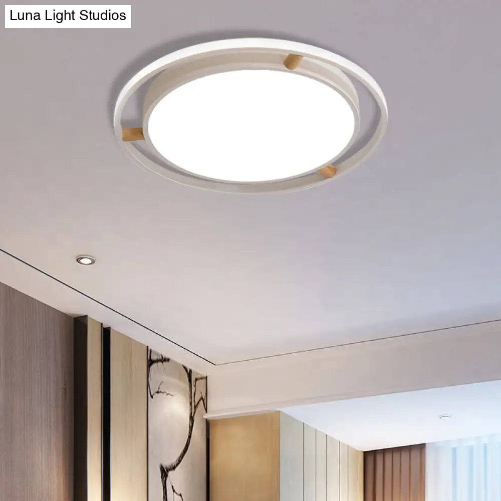 DecorBites™ DecorBites™ Nordic Dual Circle LED Ceiling Flush Light with Wood Arm - White/Green/Grey, Thin Flushmount Lighting - 16"/19.5"/23.5" W