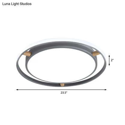 DecorBites™ DecorBites™ Nordic Dual Circle LED Ceiling Flush Light with Wood Arm - White/Green/Grey, Thin Flushmount Lighting - 16"/19.5"/23.5" W