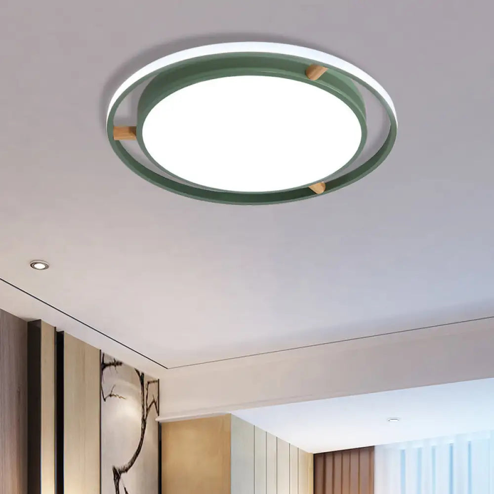 DecorBites™ DecorBites™ Nordic Dual Circle LED Ceiling Flush Light with Wood Arm - White/Green/Grey, Thin Flushmount Lighting - 16"/19.5"/23.5" W