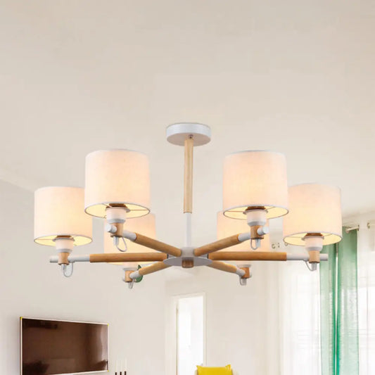 Lámpara colgante nórdica de tela con 6 luces tipo tambor para dormitorio - Blanco y negro