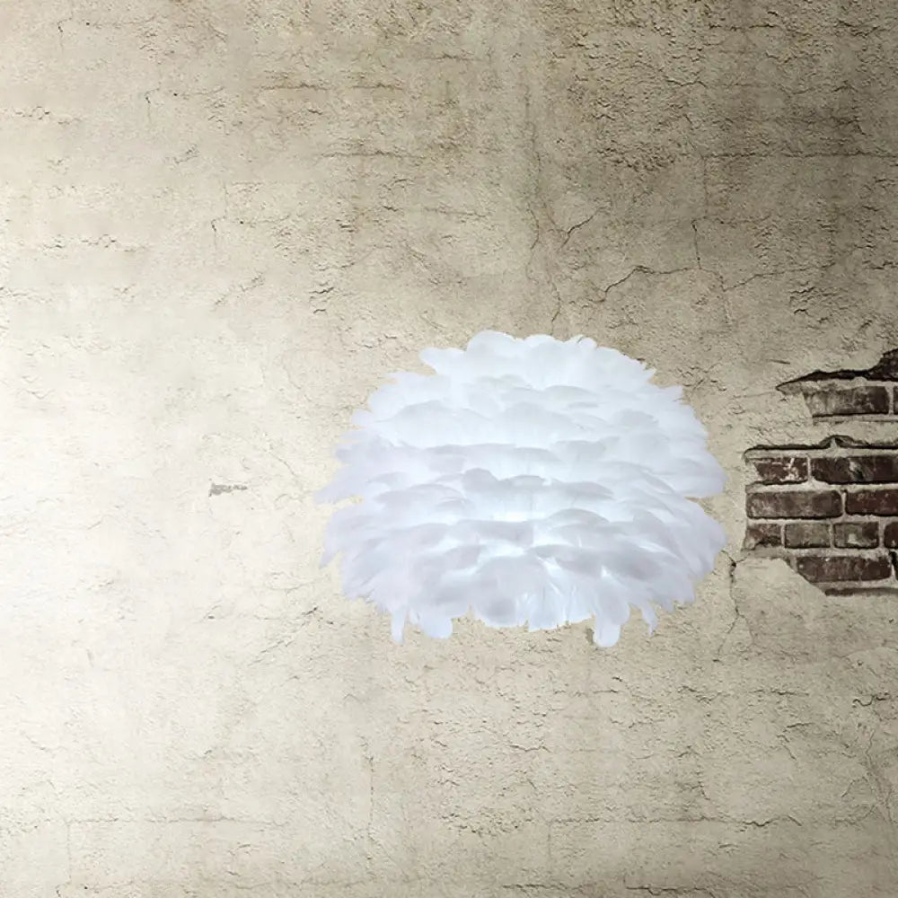 DecorBites™ DecorBites™ Nordic Feather Flush Mount Wall Sconce for Bedroom - White Half-Globe Up-Down Light