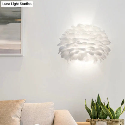 DecorBites™ DecorBites™ Nordic Feather Flush Mount Wall Sconce for Bedroom - White Half-Globe Up-Down Light