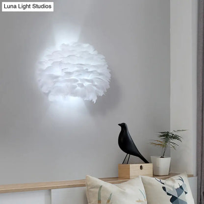 DecorBites™ DecorBites™ Nordic Feather Flush Mount Wall Sconce for Bedroom - White Half-Globe Up-Down Light