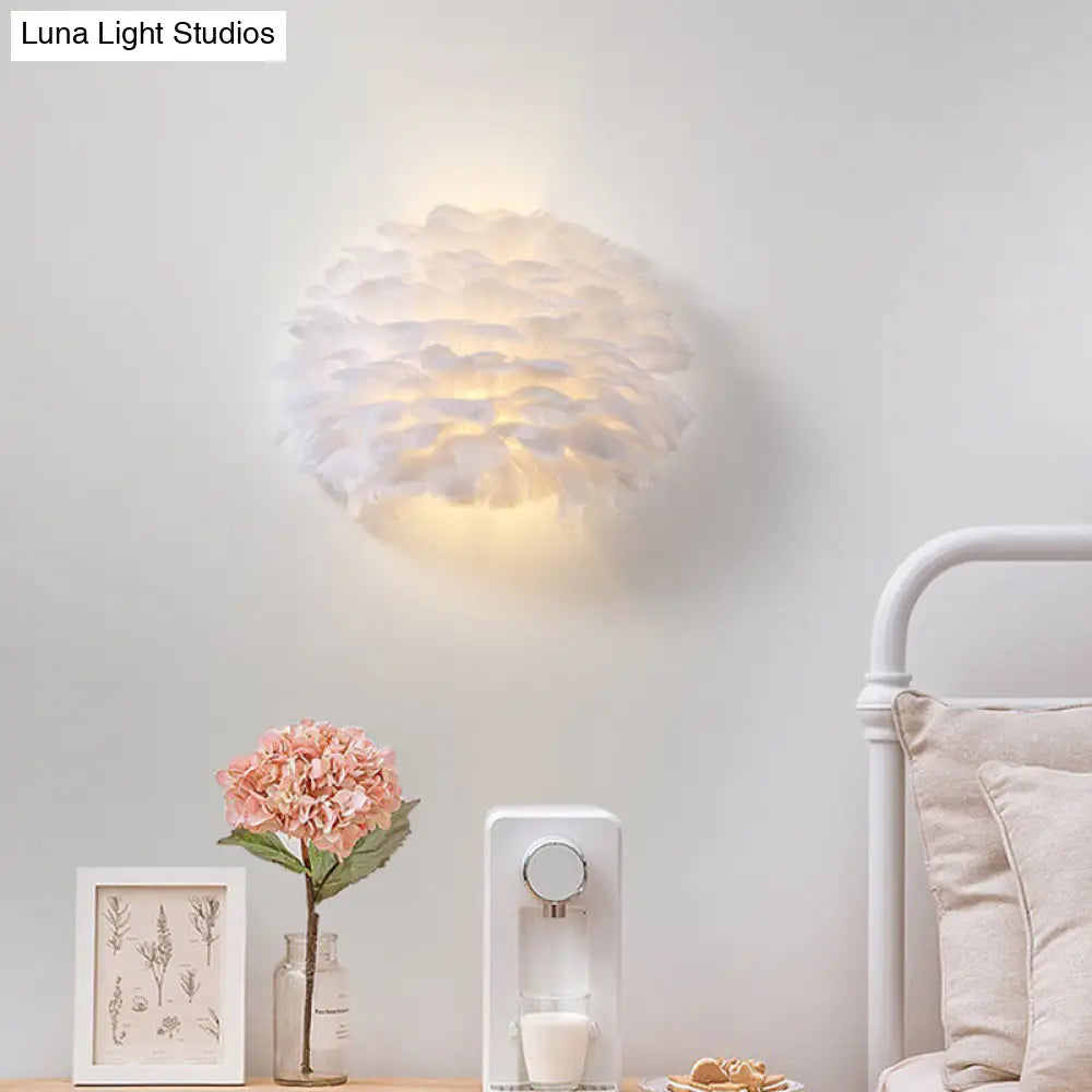 DecorBites™ DecorBites™ Nordic Feather Flush Mount Wall Sconce for Bedroom - White Half-Globe Up-Down Light