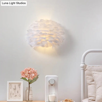 DecorBites™ DecorBites™ Nordic Feather Flush Mount Wall Sconce for Bedroom - White Half-Globe Up-Down Light