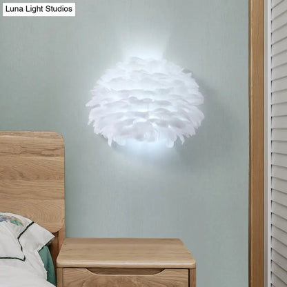 DecorBites™ DecorBites™ Nordic Feather Flush Mount Wall Sconce for Bedroom - White Half-Globe Up-Down Light