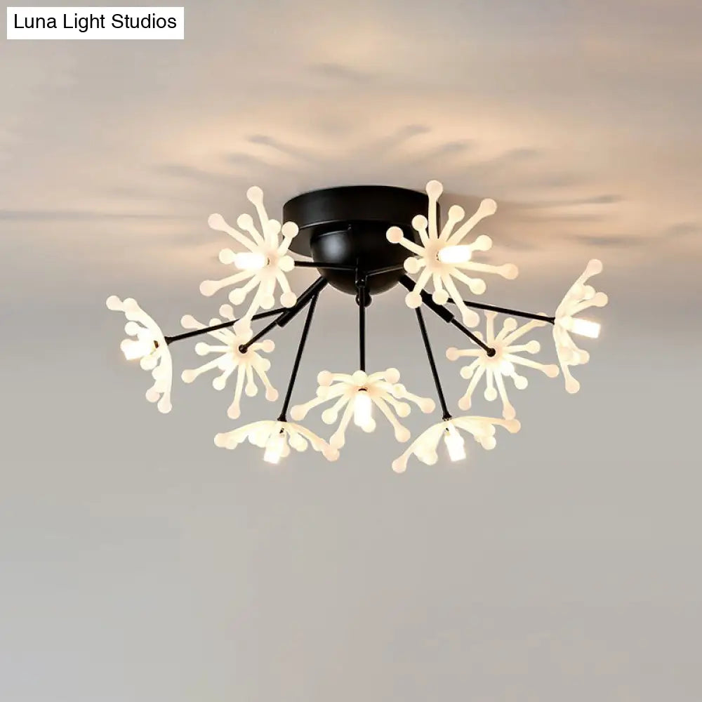 DecorBites™ DecorBites™ Nordic Firework Semi Mount Flush Lamp - 9 Light Black/Gold Bedroom LED