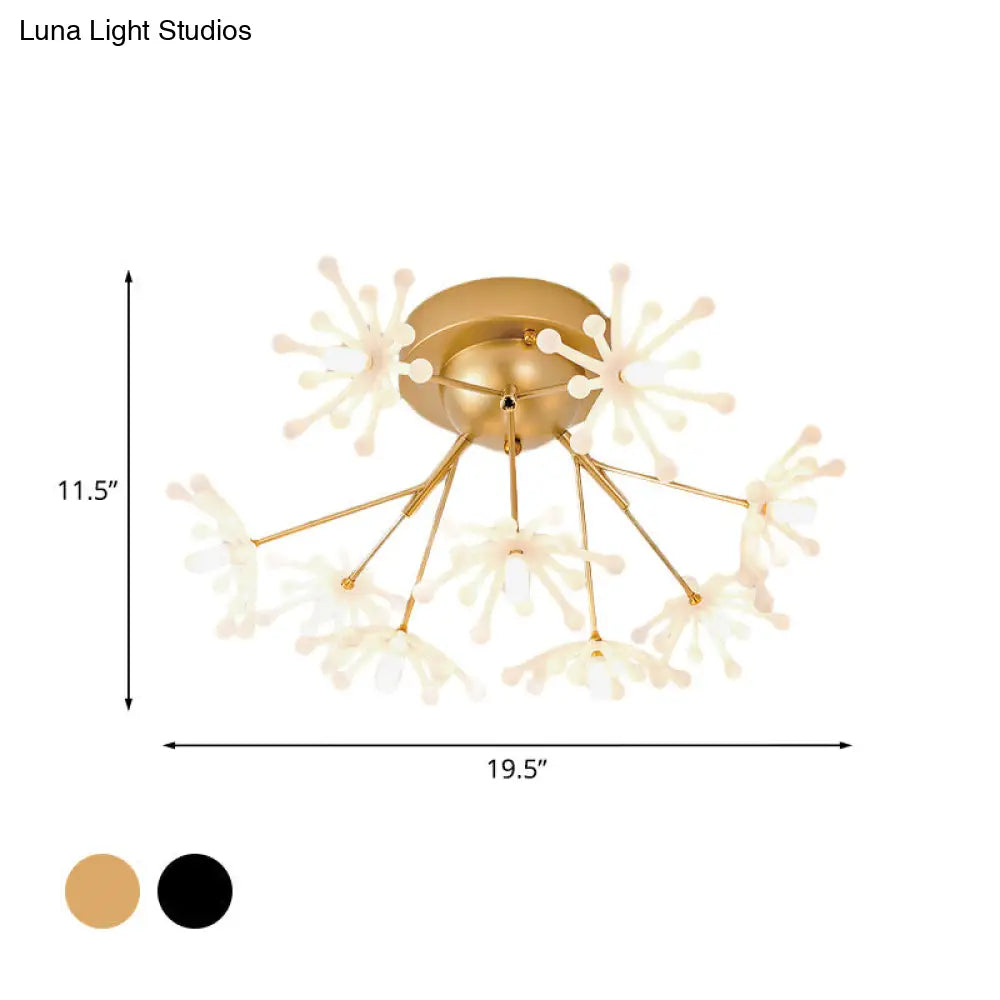 DecorBites™ DecorBites™ Nordic Firework Semi Mount Flush Lamp - 9 Light Black/Gold Bedroom LED
