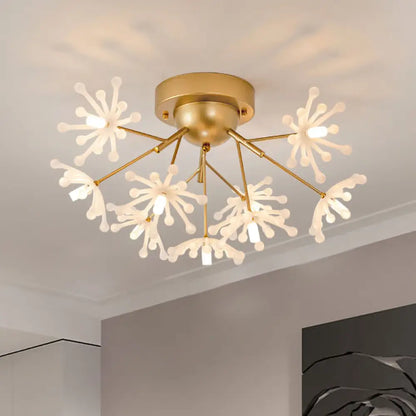 DecorBites™ DecorBites™ Nordic Firework Semi Mount Flush Lamp - 9 Light Black/Gold Bedroom LED