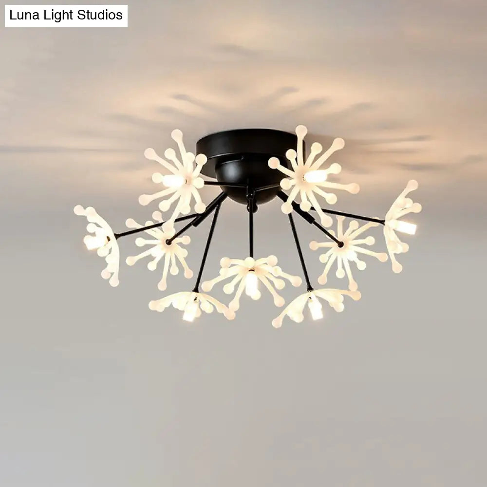 DecorBites™ DecorBites™ Nordic Firework Semi Mount Flush Lamp - 9 Light Black/Gold Bedroom LED