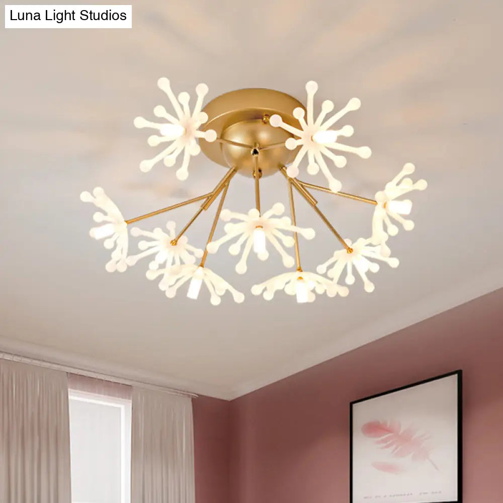 DecorBites™ DecorBites™ Nordic Firework Semi Mount Flush Lamp - 9 Light Black/Gold Bedroom LED