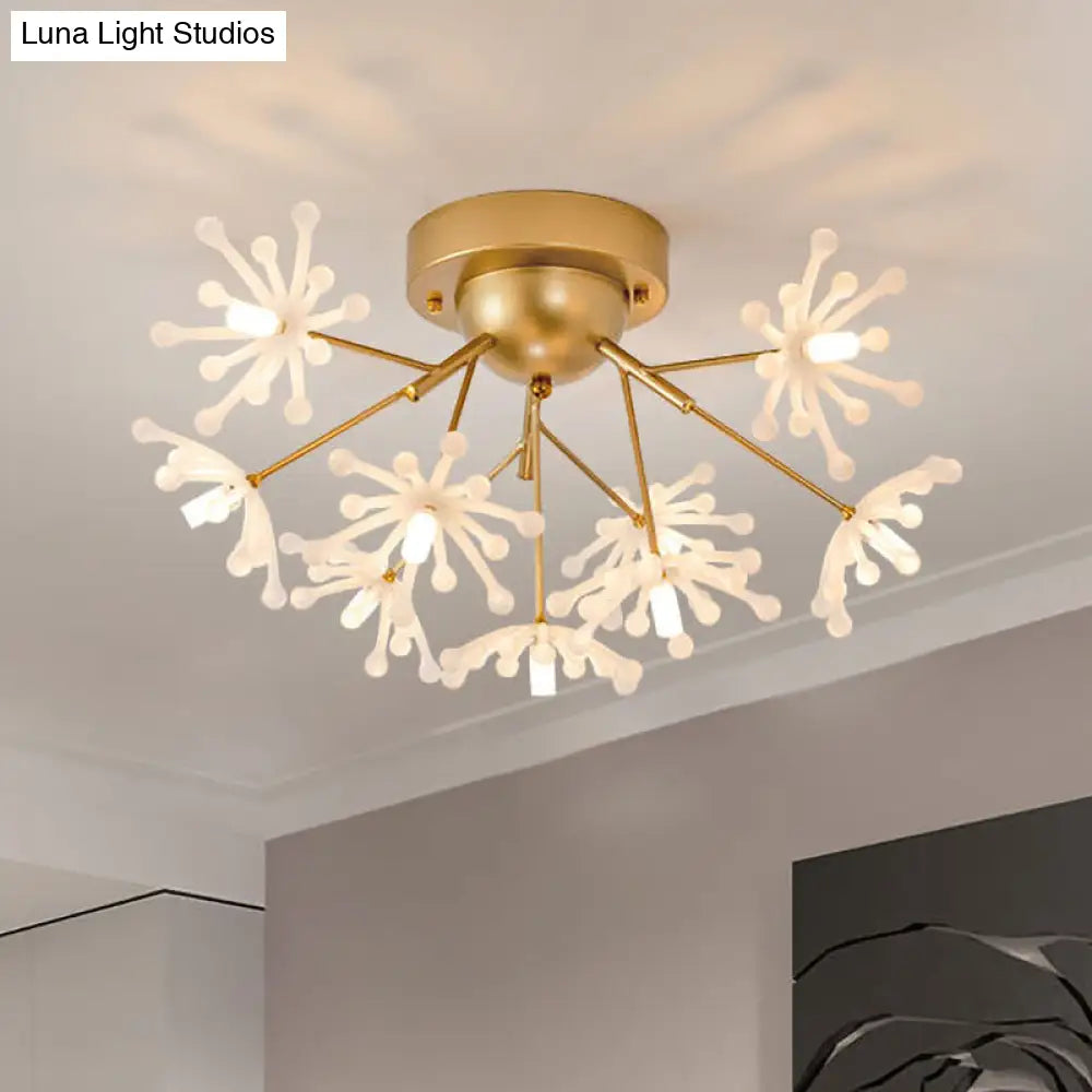 DecorBites™ DecorBites™ Nordic Firework Semi Mount Flush Lamp - 9 Light Black/Gold Bedroom LED