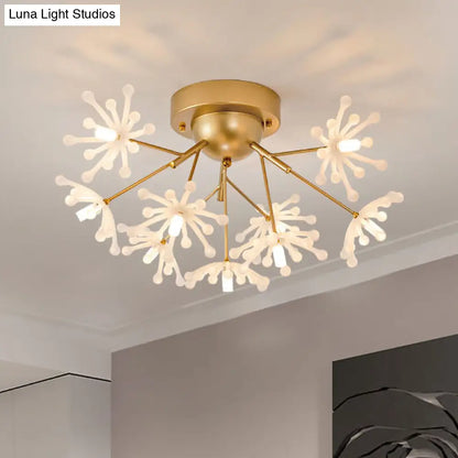 DecorBites™ DecorBites™ Nordic Firework Semi Mount Flush Lamp - 9 Light Black/Gold Bedroom LED