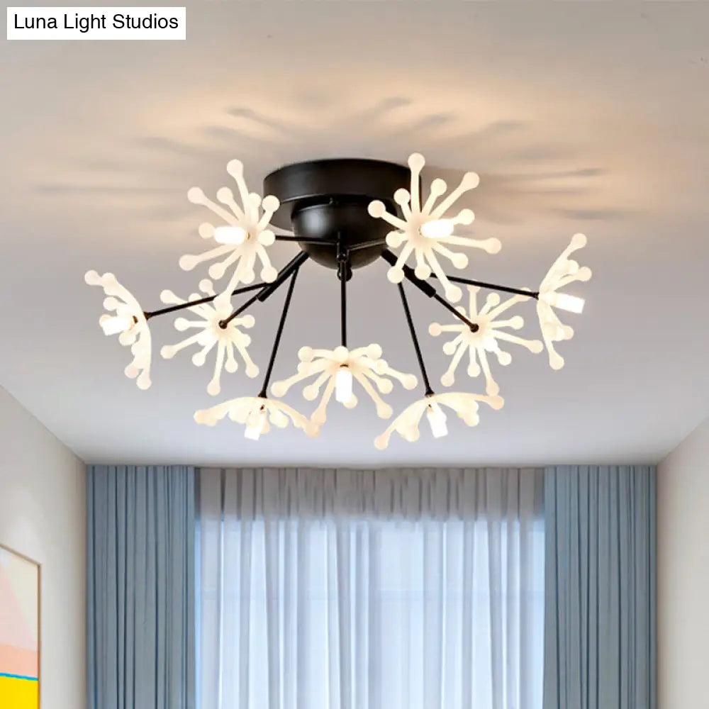 DecorBites™ DecorBites™ Nordic Firework Semi Mount Flush Lamp - 9 Light Black/Gold Bedroom LED