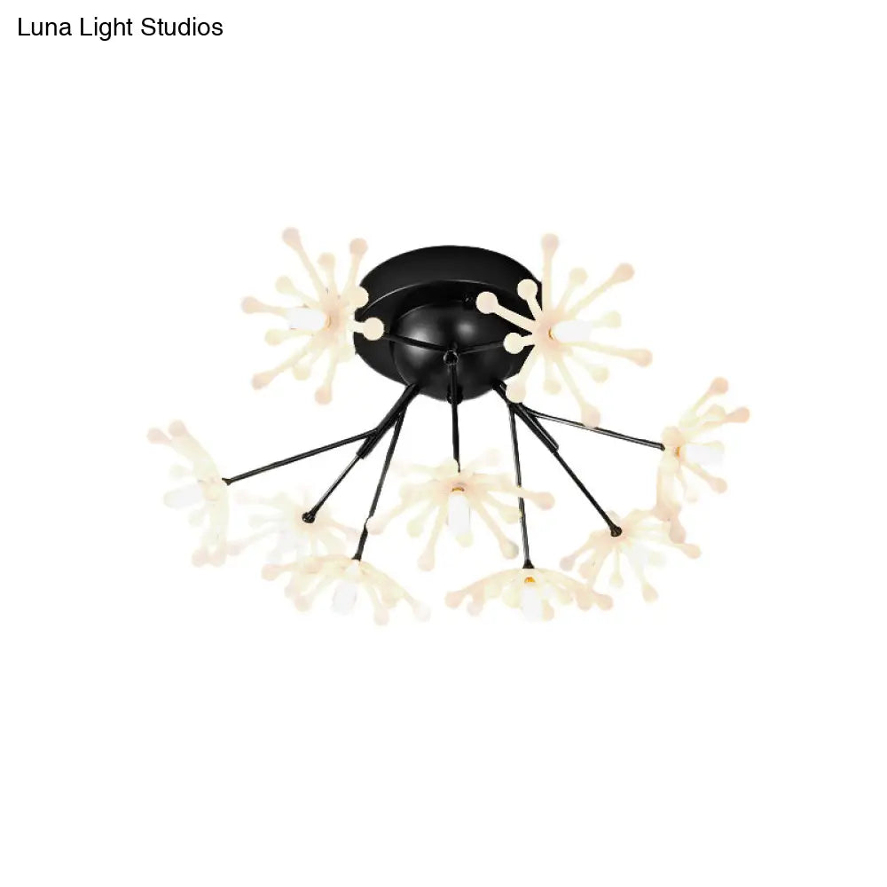 DecorBites™ DecorBites™ Nordic Firework Semi Mount Flush Lamp - 9 Light Black/Gold Bedroom LED