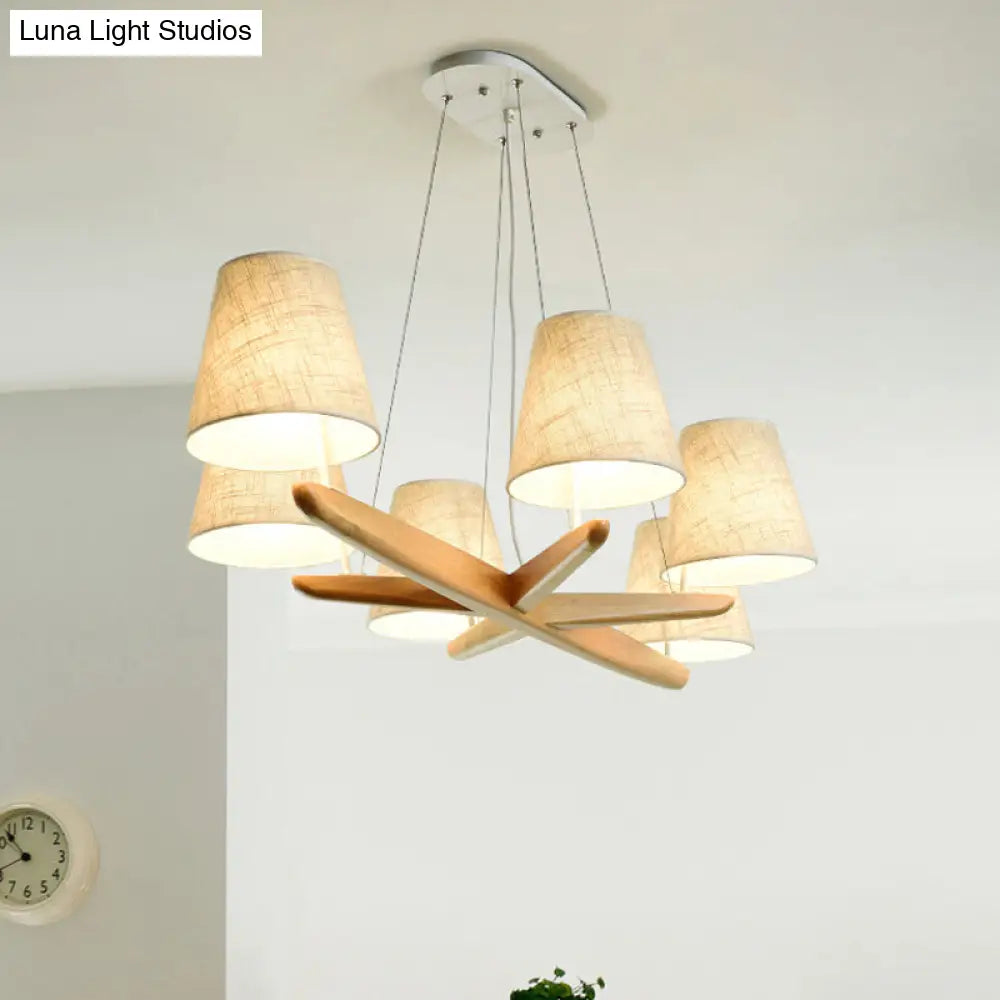 Nordic Flaxen Tapered Chandelier with 6 Fabric Pendant Lights for Dining Room