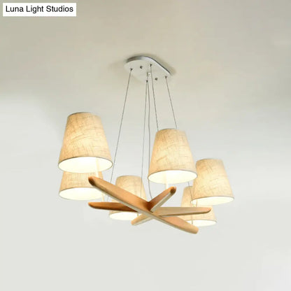 Nordic Flaxen Tapered Chandelier with 6 Fabric Pendant Lights for Dining Room