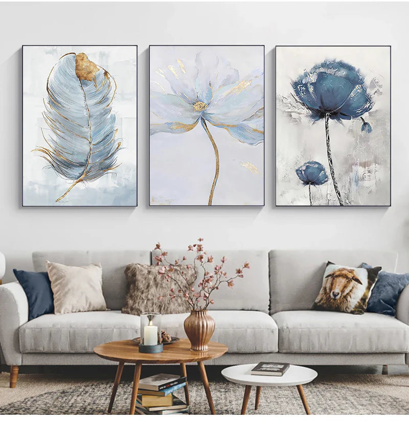 Nordic Flower Abstract Canvas Art Print - Posters
