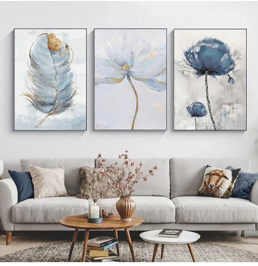 Nordic Flower Abstract Canvas Art Print - Posters