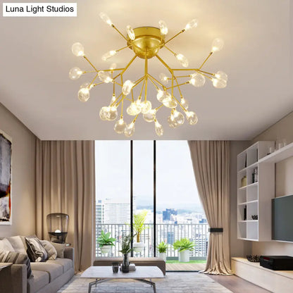 DecorBites™ DecorBites™ Nordic Flush Mount LED Ceiling Light in Brass for Living Room with Heracleum Metal Fixture