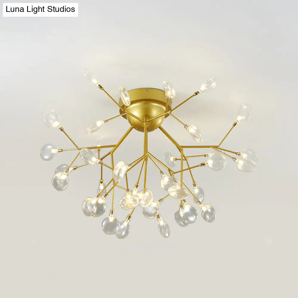 DecorBites™ DecorBites™ Nordic Flush Mount LED Ceiling Light in Brass for Living Room with Heracleum Metal Fixture